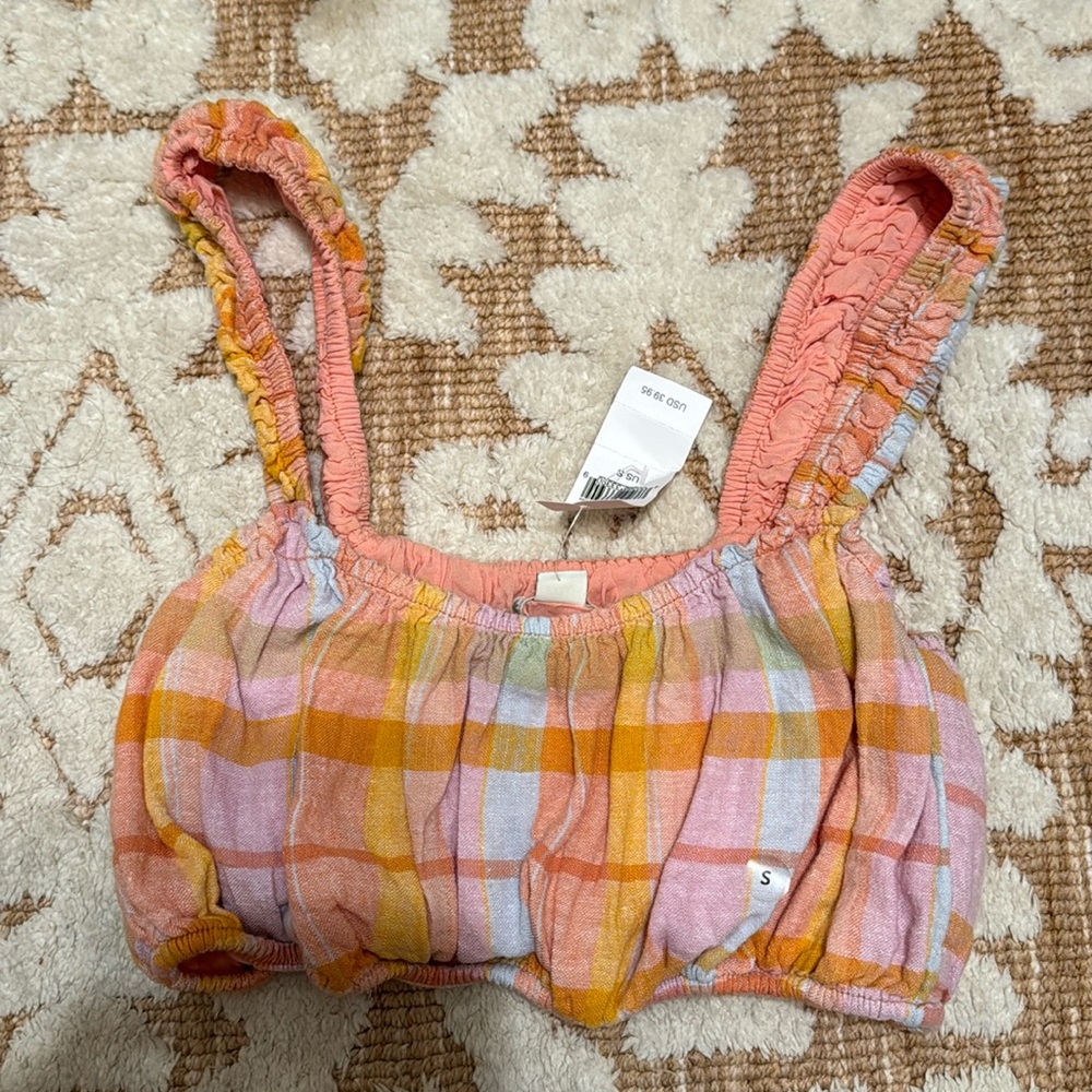 NWT American Eagle Colorful Plaid Crop Top